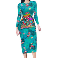 Tropical Flamingo Christmas Long Sleeve Bodycon Dress Shaka Shaka Will You Drink With Me - Wonder Print Shop