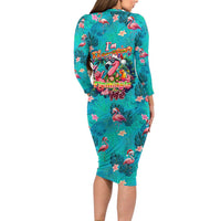 Tropical Flamingo Christmas Long Sleeve Bodycon Dress Shaka Shaka Will You Drink With Me - Wonder Print Shop