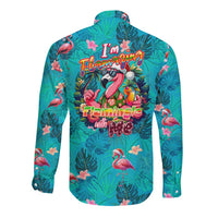 Tropical Flamingo Christmas Long Sleeve Button Shirt Shaka Shaka Will You Drink With Me - Wonder Print Shop