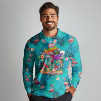 Tropical Flamingo Christmas Long Sleeve Polo Shirt Shaka Shaka Will You Drink With Me - Wonder Print Shop