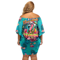 Tropical Flamingo Christmas Off Shoulder Short Dress Shaka Shaka Will You Drink With Me - Wonder Print Shop