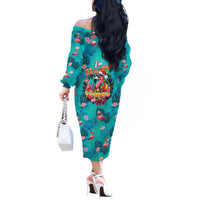 Tropical Flamingo Christmas Off The Shoulder Long Sleeve Dress Shaka Shaka Will You Drink With Me - Wonder Print Shop