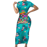 Tropical Flamingo Christmas Short Sleeve Bodycon Dress Shaka Shaka Will You Drink With Me - Wonder Print Shop