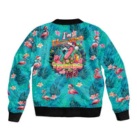 Tropical Flamingo Christmas Sleeve Zip Bomber Jacket Shaka Shaka Will You Drink With Me - Wonder Print Shop
