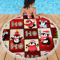 Cute Christmas Penguin Beach Blanket Cozy Winter Ho Ho Ho Holiday Fun - Wonder Print Shop