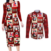 Cute Christmas Penguin Couples Matching Long Sleeve Bodycon Dress and Long Sleeve Button Shirt Cozy Winter Ho Ho Ho Holiday Fun - Wonder Print Shop