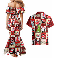 Cute Christmas Penguin Couples Matching Mermaid Dress and Hawaiian Shirt Cozy Winter Ho Ho Ho Holiday Fun - Wonder Print Shop