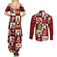 Cute Christmas Penguin Couples Matching Summer Maxi Dress and Long Sleeve Button Shirt Cozy Winter Ho Ho Ho Holiday Fun - Wonder Print Shop