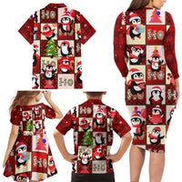 Cute Christmas Penguin Family Matching Long Sleeve Bodycon Dress and Hawaiian Shirt Cozy Winter Ho Ho Ho Holiday Fun - Wonder Print Shop