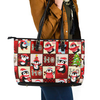 Cute Christmas Penguin Leather Tote Bag Cozy Winter Ho Ho Ho Holiday Fun - Wonder Print Shop