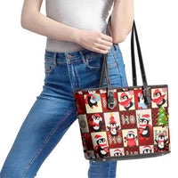 Cute Christmas Penguin Leather Tote Bag Cozy Winter Ho Ho Ho Holiday Fun - Wonder Print Shop