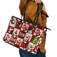 Cute Christmas Penguin Leather Tote Bag Cozy Winter Ho Ho Ho Holiday Fun - Wonder Print Shop