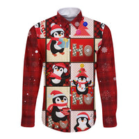 Cute Christmas Penguin Long Sleeve Button Shirt Cozy Winter Ho Ho Ho Holiday Fun - Wonder Print Shop
