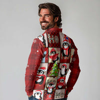 Cute Christmas Penguin Long Sleeve Polo Shirt Cozy Winter Ho Ho Ho Holiday Fun - Wonder Print Shop