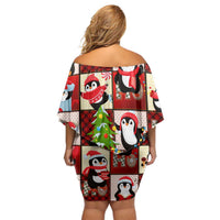 Cute Christmas Penguin Off Shoulder Short Dress Cozy Winter Ho Ho Ho Holiday Fun - Wonder Print Shop