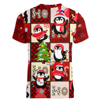 Cute Christmas Penguin Women V-Neck T-Shirt Cozy Winter Ho Ho Ho Holiday Fun - Wonder Print Shop