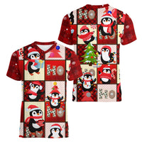 Cute Christmas Penguin Women V-Neck T-Shirt Cozy Winter Ho Ho Ho Holiday Fun - Wonder Print Shop
