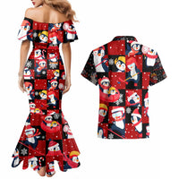 Penguin Winter Sports Christmas Couples Matching Mermaid Dress and Hawaiian Shirt Cute Holiday Ski Snow Fun - Wonder Print Shop