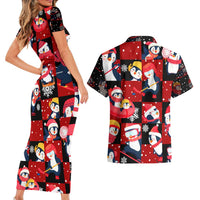 Penguin Winter Sports Christmas Couples Matching Short Sleeve Bodycon Dress and Hawaiian Shirt Cute Holiday Ski Snow Fun - Wonder Print Shop
