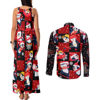 Penguin Winter Sports Christmas Couples Matching Tank Maxi Dress and Long Sleeve Button Shirt Cute Holiday Ski Snow Fun - Wonder Print Shop