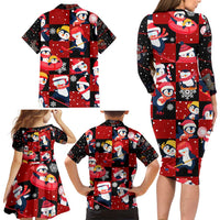 Penguin Winter Sports Christmas Family Matching Long Sleeve Bodycon Dress and Hawaiian Shirt Cute Holiday Ski Snow Fun - Wonder Print Shop