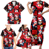 Penguin Winter Sports Christmas Family Matching Short Sleeve Bodycon Dress and Hawaiian Shirt Cute Holiday Ski Snow Fun - Wonder Print Shop