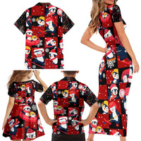 Penguin Winter Sports Christmas Family Matching Short Sleeve Bodycon Dress and Hawaiian Shirt Cute Holiday Ski Snow Fun - Wonder Print Shop