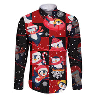 Penguin Winter Sports Christmas Family Matching Short Sleeve Bodycon Dress and Hawaiian Shirt Cute Holiday Ski Snow Fun - Wonder Print Shop