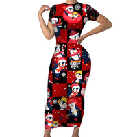 Penguin Winter Sports Christmas Family Matching Short Sleeve Bodycon Dress and Hawaiian Shirt Cute Holiday Ski Snow Fun - Wonder Print Shop