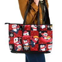 Penguin Winter Sports Christmas Leather Tote Bag Cute Holiday Ski Snow Fun - Wonder Print Shop