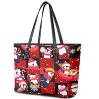 Penguin Winter Sports Christmas Leather Tote Bag Cute Holiday Ski Snow Fun - Wonder Print Shop