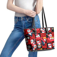 Penguin Winter Sports Christmas Leather Tote Bag Cute Holiday Ski Snow Fun - Wonder Print Shop