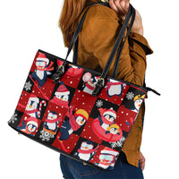 Penguin Winter Sports Christmas Leather Tote Bag Cute Holiday Ski Snow Fun - Wonder Print Shop