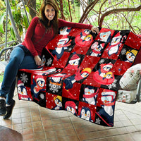 Penguin Winter Sports Christmas Quilt Cute Holiday Ski Snow Fun - Wonder Print Shop