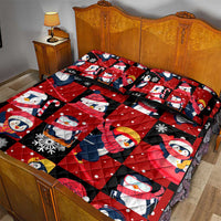 Penguin Winter Sports Christmas Quilt Bed Set Cute Holiday Ski Snow Fun - Wonder Print Shop