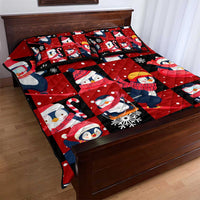 Penguin Winter Sports Christmas Quilt Bed Set Cute Holiday Ski Snow Fun - Wonder Print Shop