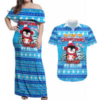 Funny Grumpy Penguin Christmas Couples Matching Off Shoulder Maxi Dress and Hawaiian Shirt All I Want for Christmas Is You To Leave Me Alone - Wonder Print Shop