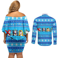 Funny Grumpy Penguin Christmas Couples Matching Off Shoulder Short Dress and Long Sleeve Button Shirt All I Want for Christmas Is You To Leave Me Alone - Wonder Print Shop