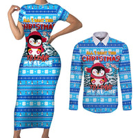 Funny Grumpy Penguin Christmas Couples Matching Short Sleeve Bodycon Dress and Long Sleeve Button Shirt All I Want for Christmas Is You To Leave Me Alone - Wonder Print Shop