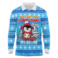 Funny Grumpy Penguin Christmas Long Sleeve Polo Shirt All I Want for Christmas Is You To Leave Me Alone - Wonder Print Shop