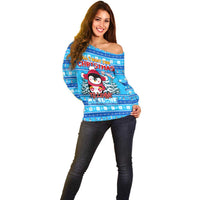 Funny Grumpy Penguin Christmas Off Shoulder Sweater All I Want for Christmas Is You To Leave Me Alone - Wonder Print Shop