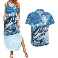 Striper Fishing Couples Matching Summer Maxi Dress and Hawaiian Shirt Striped Bass Angler - Wonder Print Shop