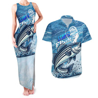 Striper Fishing Couples Matching Tank Maxi Dress and Hawaiian Shirt Striped Bass Angler - Wonder Print Shop