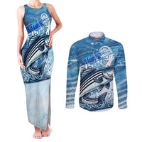 Striper Fishing Couples Matching Tank Maxi Dress and Long Sleeve Button Shirt Striped Bass Angler - Wonder Print Shop
