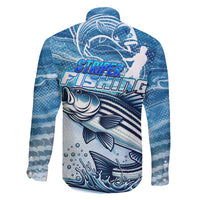 Striper Fishing Family Matching Off The Shoulder Long Sleeve Dress and Hawaiian Shirt Striped Bass Angler - Wonder Print Shop