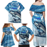 Striper Fishing Family Matching Off Shoulder Maxi Dress and Hawaiian Shirt Striped Bass Angler - Wonder Print Shop