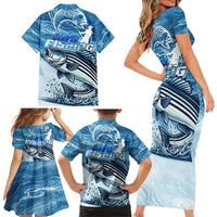 Striper Fishing Family Matching Short Sleeve Bodycon Dress and Hawaiian Shirt Striped Bass Angler - Wonder Print Shop