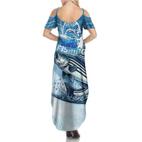 Striper Fishing Family Matching Summer Maxi Dress and Hawaiian Shirt Striped Bass Angler - Wonder Print Shop