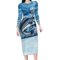 Striper Fishing Long Sleeve Bodycon Dress Striped Bass Angler - Wonder Print Shop