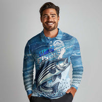 Striper Fishing Long Sleeve Polo Shirt Striped Bass Angler - Wonder Print Shop